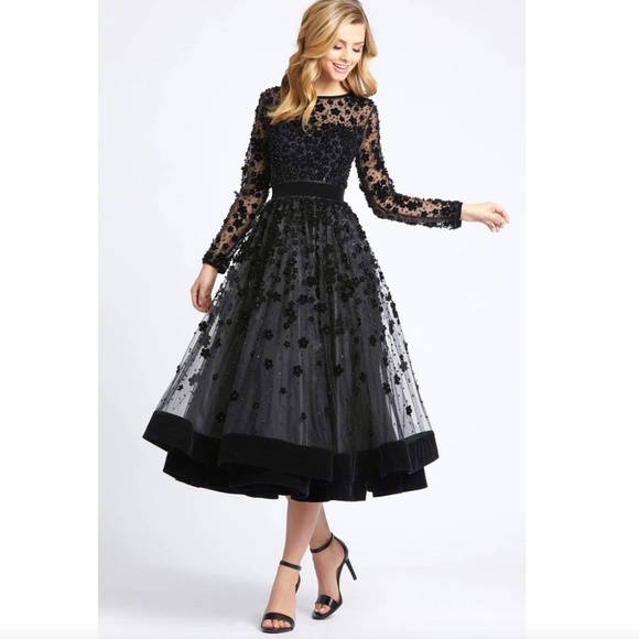 MAC DUGGAL Embellished Illusion High Neck Long Sleeve Dress in Black - NWT! - 4 - Picture 1 of 16